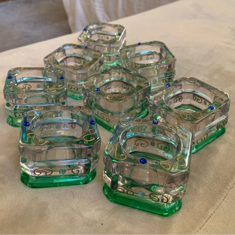 RETIRED PartyLite Mardi Gras Crystal Votive Candle Holders - Lot Of 8
